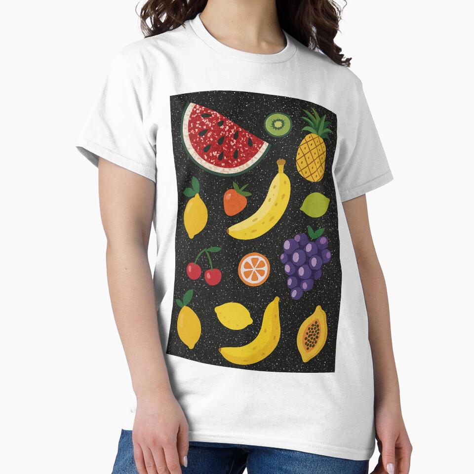 Colorful Fruit Pattern on Black – Tropical Pop Art Illustration by weirdfishes123