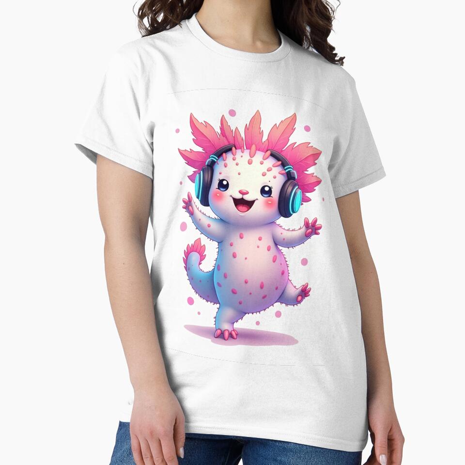 "Kawaii Axolotl with Headphones – Happy Music Vibes" by TrendMesh
