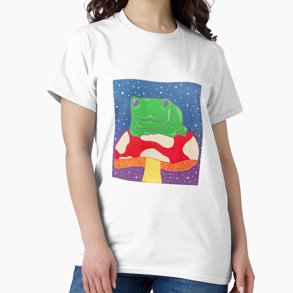 Frog Sitting on Mushroom Acrylic Painting by Ellora  Roy