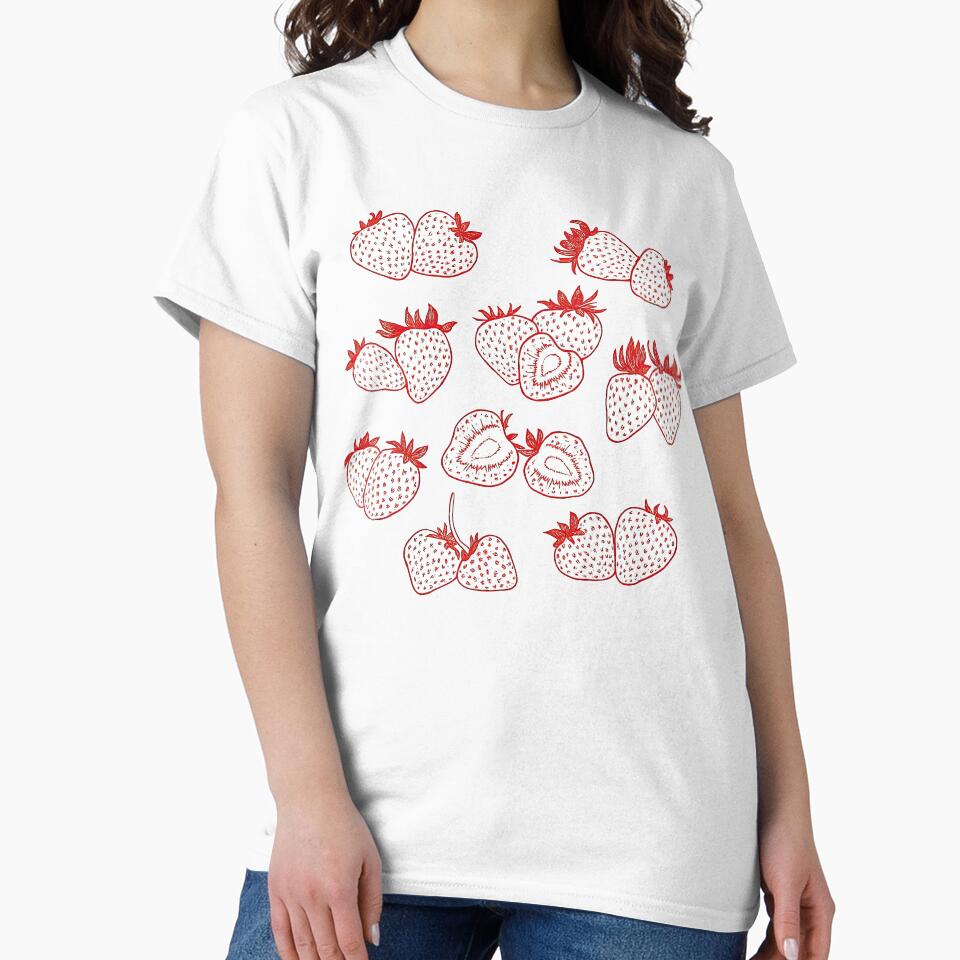 White and Red Hand-Drawn Strawberry Duo Pattern Art by ArtfulWeave