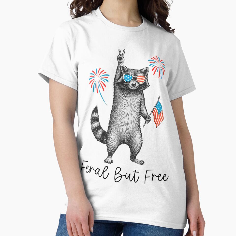 Feral But Free 4th July Glasses Patriotic Party Raccoon Design by Run to Creations