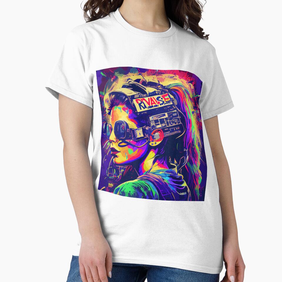 Beautiful girl in profile in headphones, 80's - 90's. Bright cartoon pop art retro vector illustration. by NadiiaSemyroz