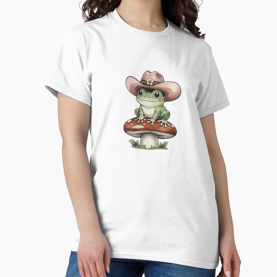 Cute Frog in Pink Cowboy Hat on Mushroom by PholPol1959