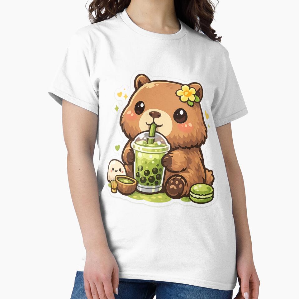 Cute Capybara Matcha Boba Sticker - Cozy Kawaii Animal Art by FluffiPopo