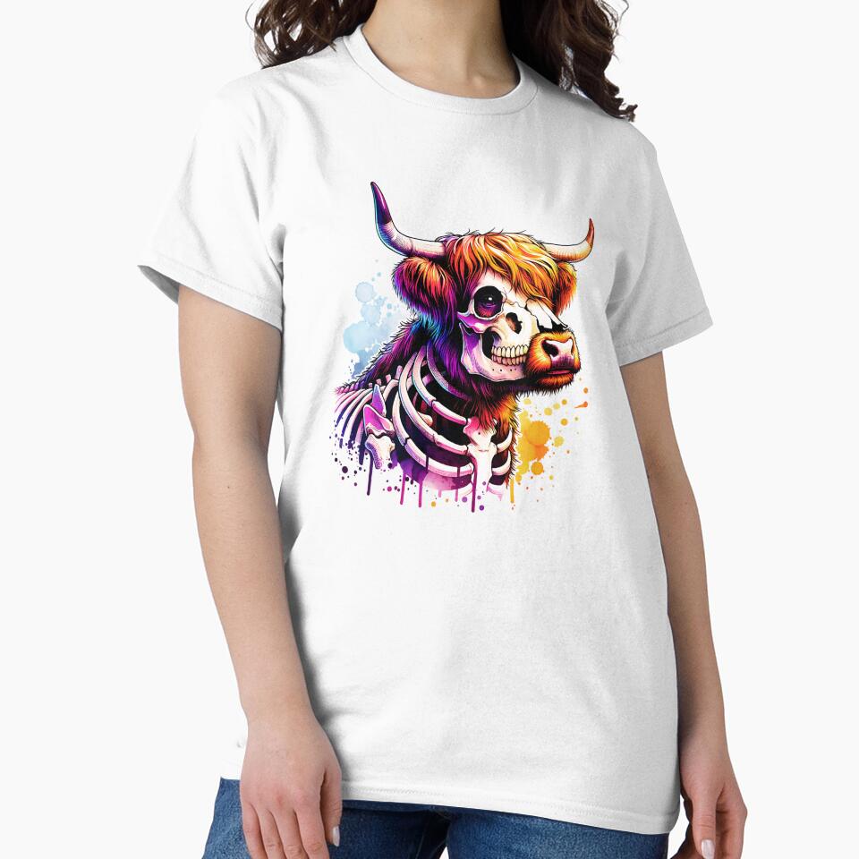 Watercolor Skeleton Scottish Highland Cow by TheAnimalZ00