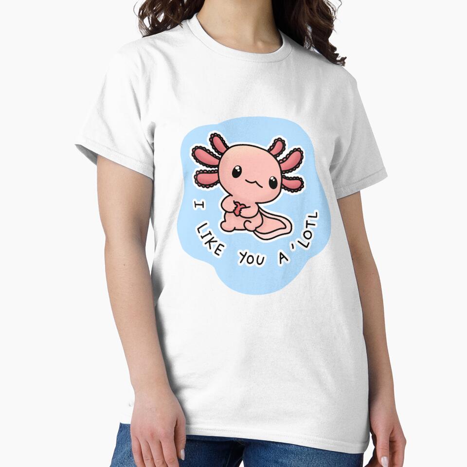 Leucistic Axolotl "I like you a lotl" (Pink Axolotl) by Lucesco