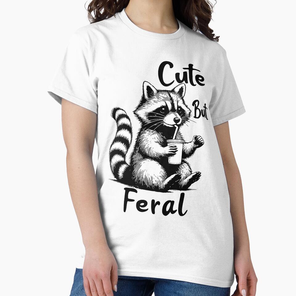 Raccoon Cute But Feral Vintage Raccoon Funny Loves Coffee Feral Summer by MinsND