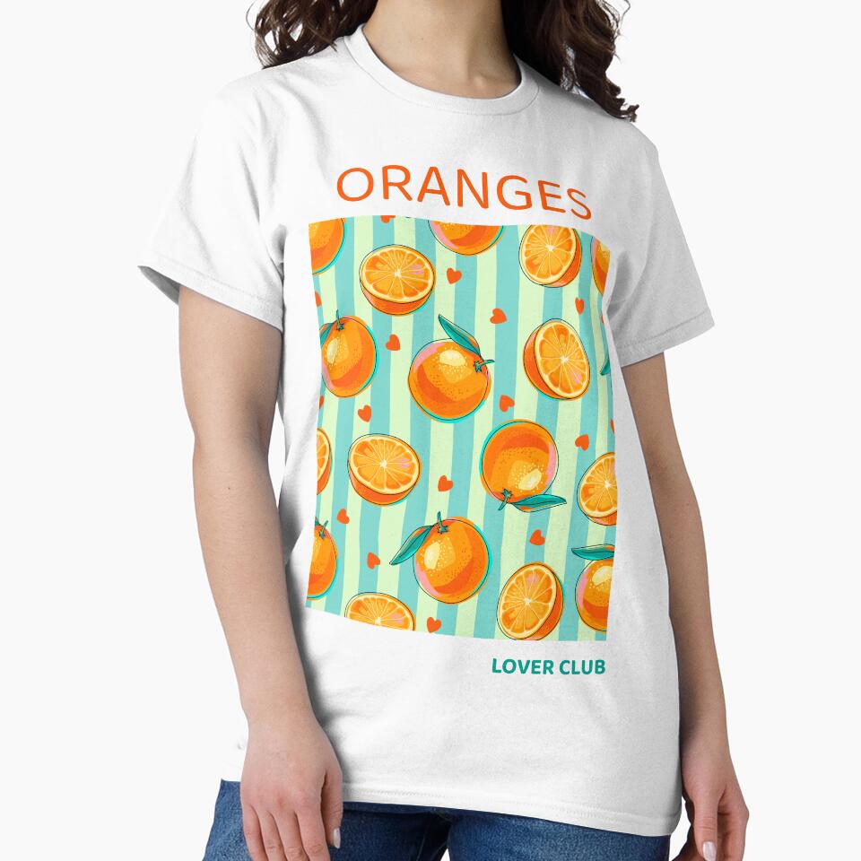 Cute Orange Pattern on Striped Background Retro Citrus Fruit Design by Skryp-art