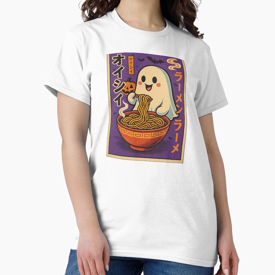 Retro Japanese Ghost Eating Ramen Kawaii Art by cawtoon