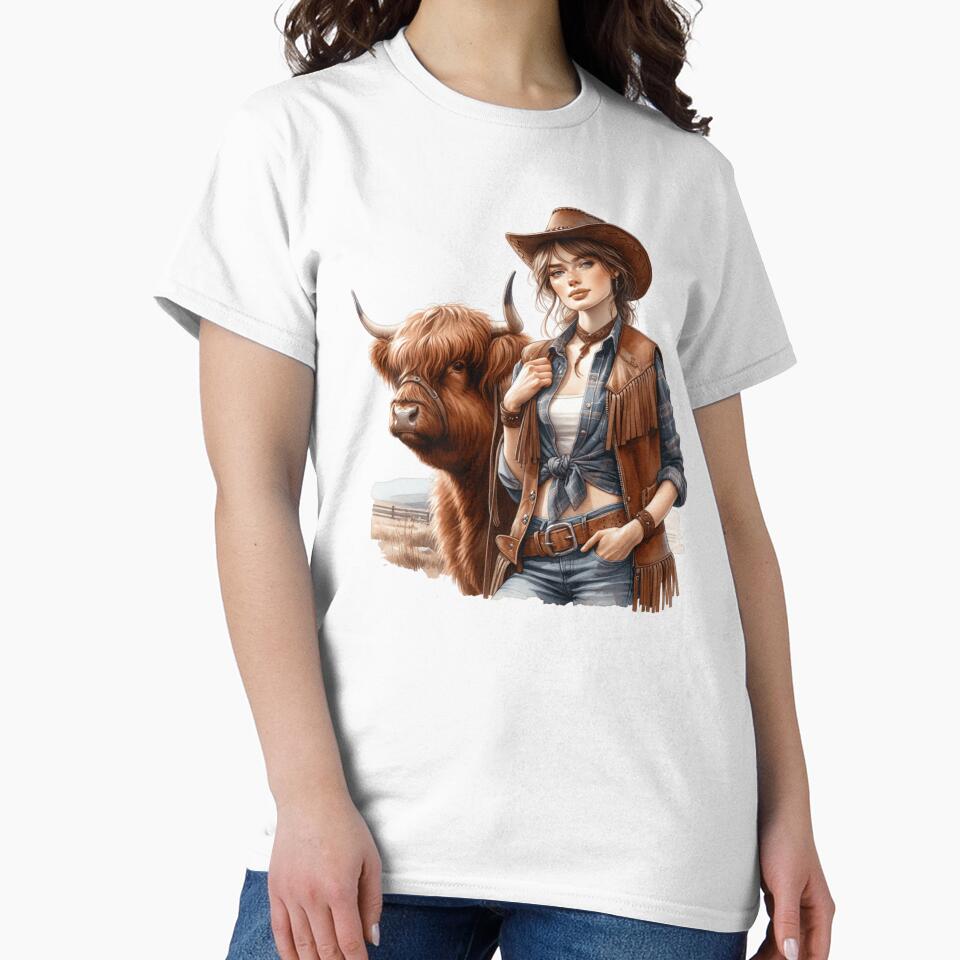 Western Cowgirl and Highland Cow by WesternBeauties