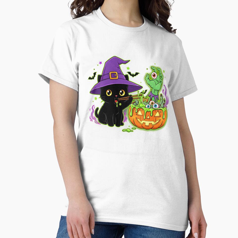 Spooky Black Cat Eating Ramen Halloween Kawaii Japanese by MOHITSALVI
