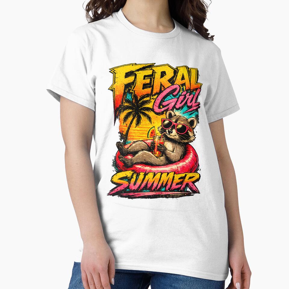 Feral Girl Summer Raccoon Shirt Funny Trash Panda Summer Vacation Tee by LVSMe