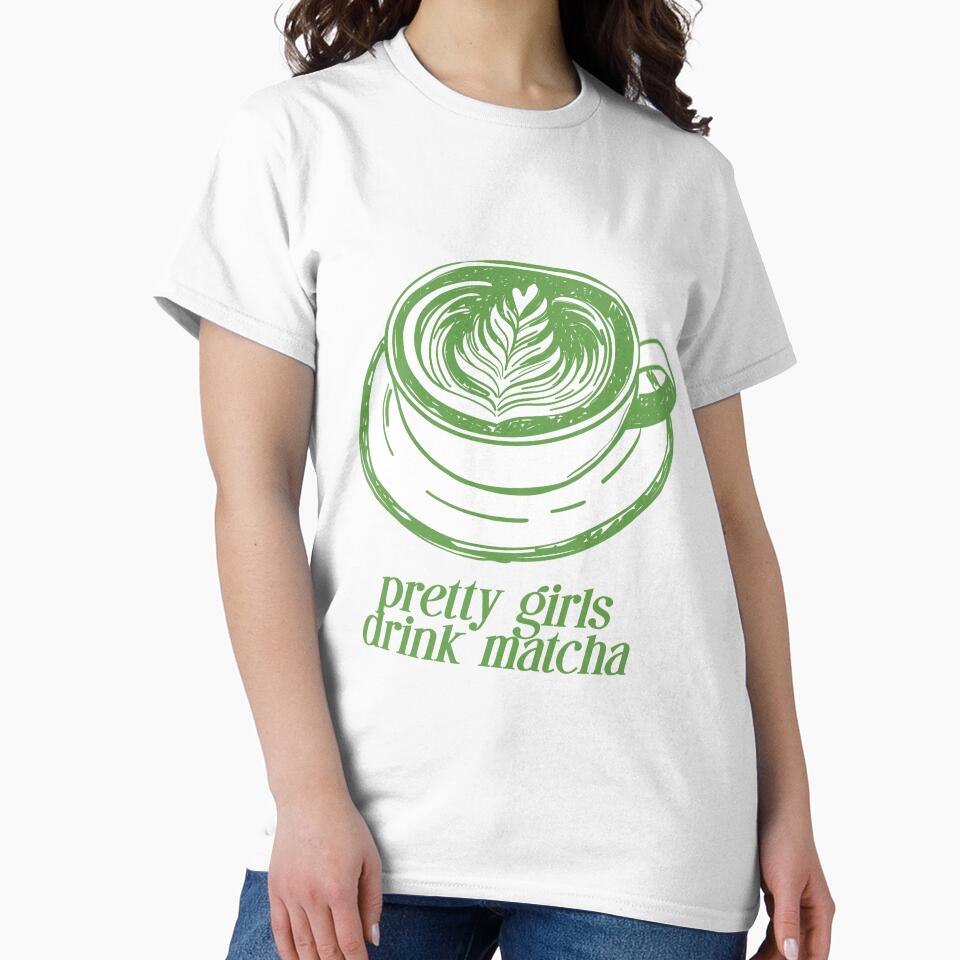 Pretty girls drink matcha. Matcha latte. by CoCoArt-Ua