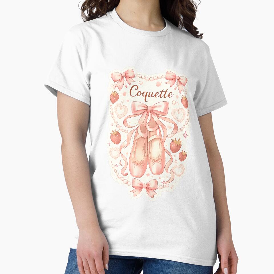 Coquette – Balletcore Rose, Ribbons & Strawberries (Aesthetic Girly Sticker) by InkMalinois
