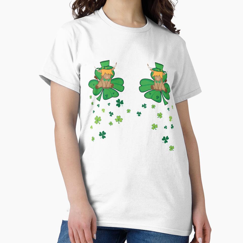 Scottish highland cow st patrick's day lucky shamrock boobiess by Ayelandco