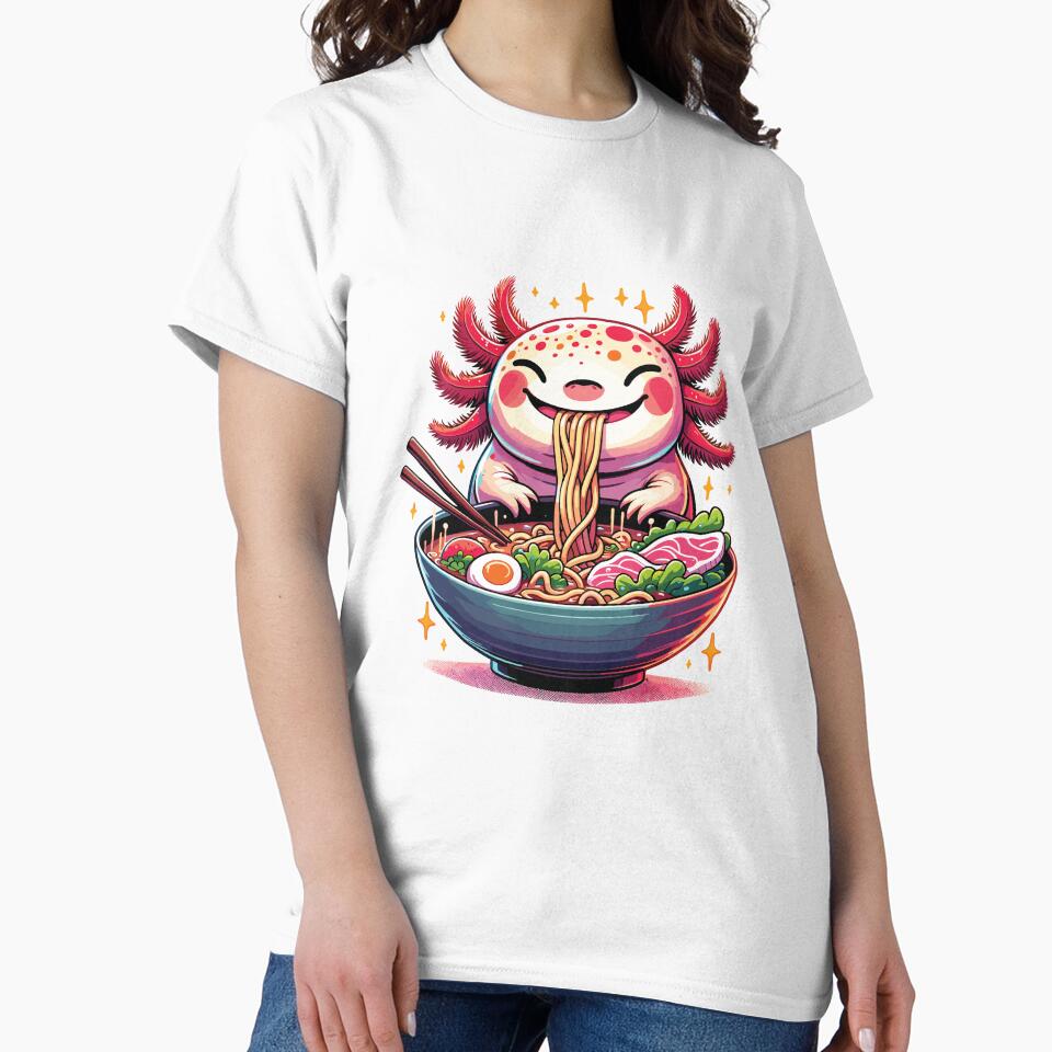 Funny Cute Axolotl with a Bowl of Ramen by Merchrise