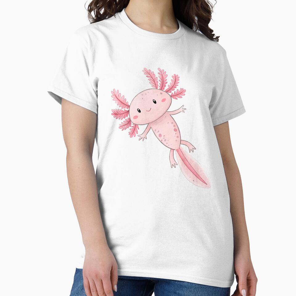 Cute Pink Watercolor Axolotl Illustration by EmeraldeaArt