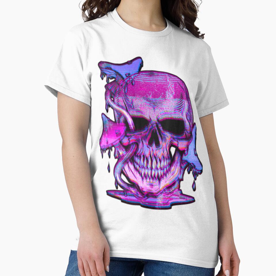 Mushroom Skull Melt | Psychedelic Fungi Trippy Art by BoneandBloomCo