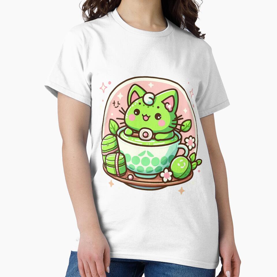 Kawaii Matcha Cat In Teacup Art by BigBlueArt