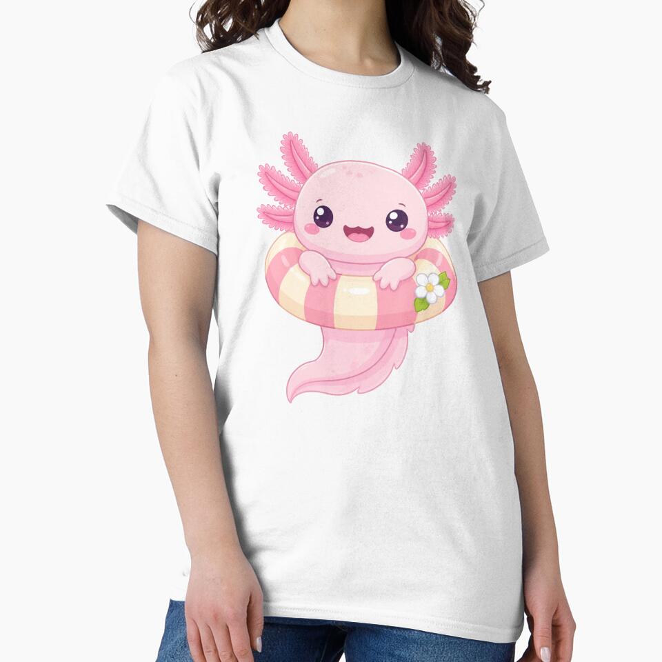 Cute Pink Axolotl Swimming Ring Summer Sticker — Kawaii Pastel Beach Aesthetic Fun Animal Art by HOODYBUDSTYLES