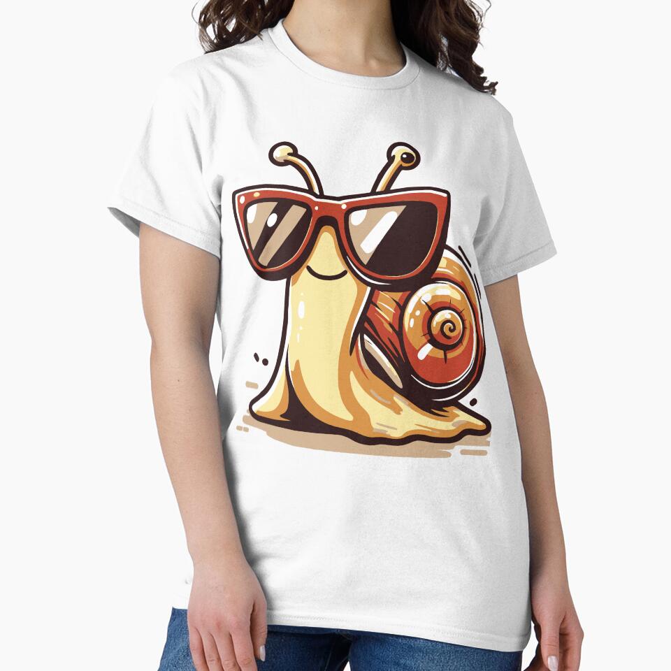 A cool snail wearing sunglasses while slowly moving forward. The design humorously celebrates slow living and relaxed personalities.1 by Dejbar