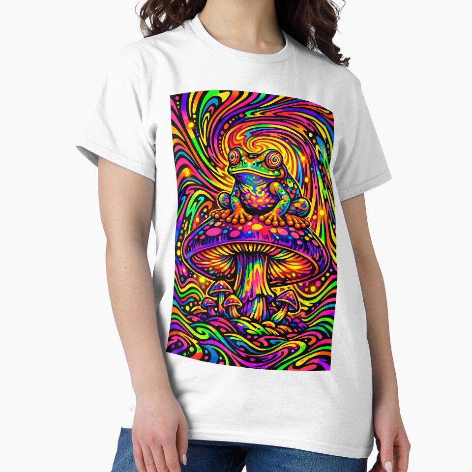 Trippy Psychedelic Frog on Cosmic Mushroom - Psychonaut Toad by RustedToad