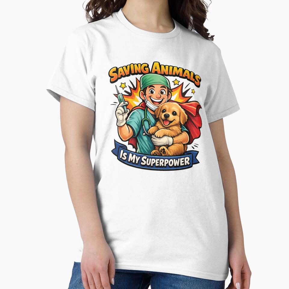 Saving Animals Is My Superpower – Funny Veterinarian Vet Tech Animal Rescue Design by 486DesignCo