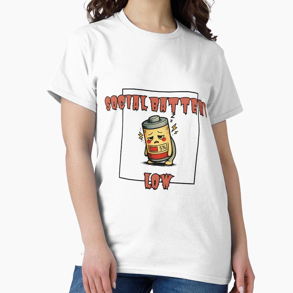 Social Battery Low Shirt – Funny Low Energy Introvert Aesthetic Tee by DesignTeamHub