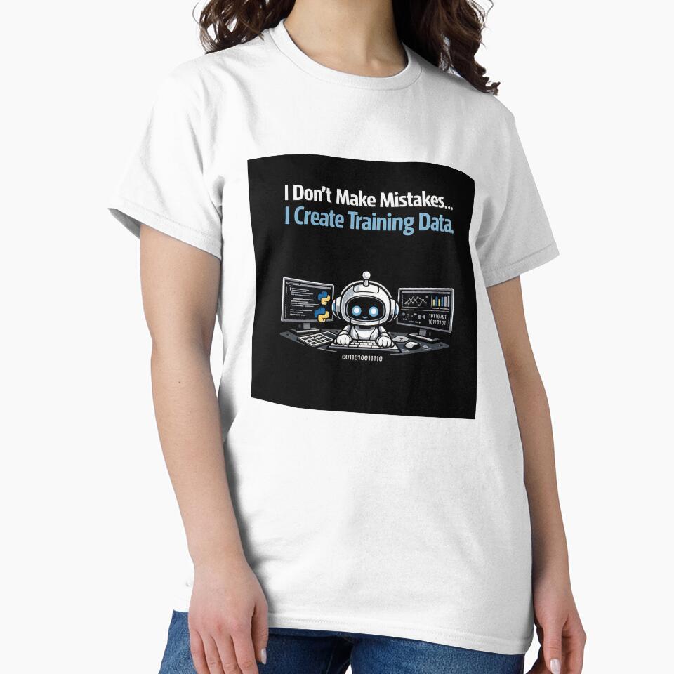 I Don't Make Mistakes, I Create Training Data – Funny AI Developer T-Shirt by TeeTerminal