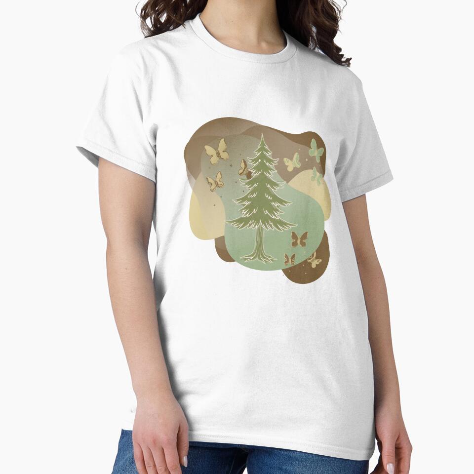 Earthy Goblincore Pine Tree Butterfly Whimsical Nature by Brinkenburger