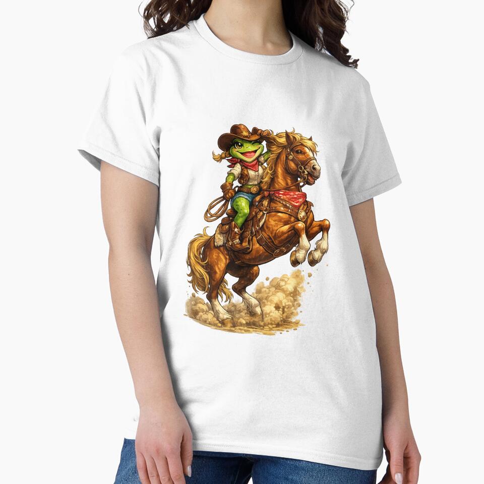 Cowgirl frog on a rearing horse by FroggyOnly