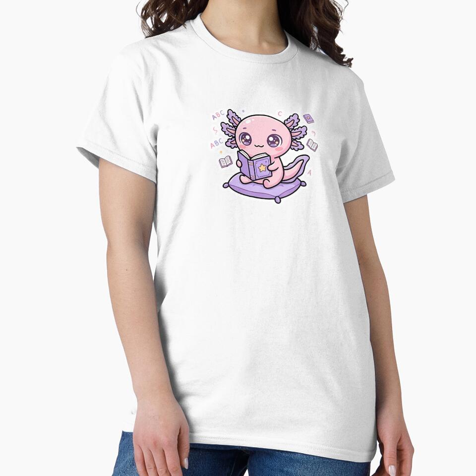 Axolotl Cute Kawaii Style – Axolotl reading - Happy Pink Axolotl Anime Aesthetic Art by VectorJoy