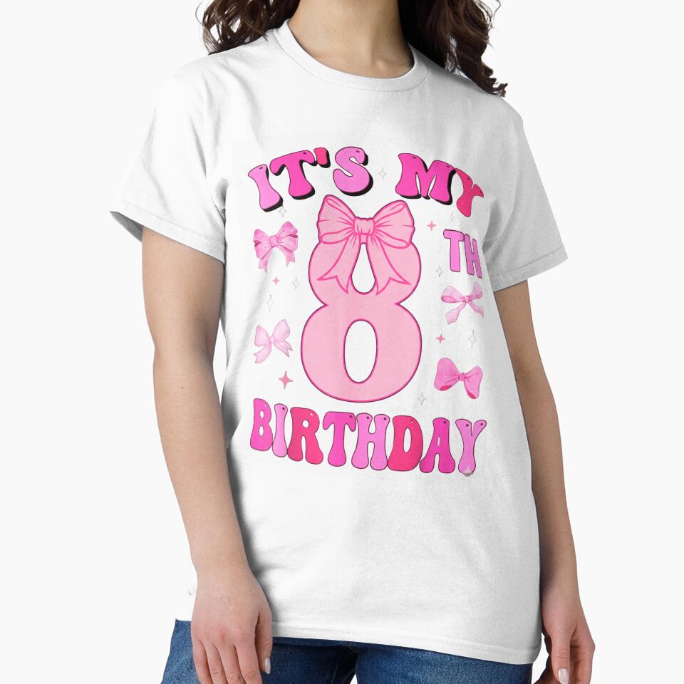 It's My 8th Birthday Pink Coquette Bow Girl Aesthetic Ribbon Birthday by DienesAngele