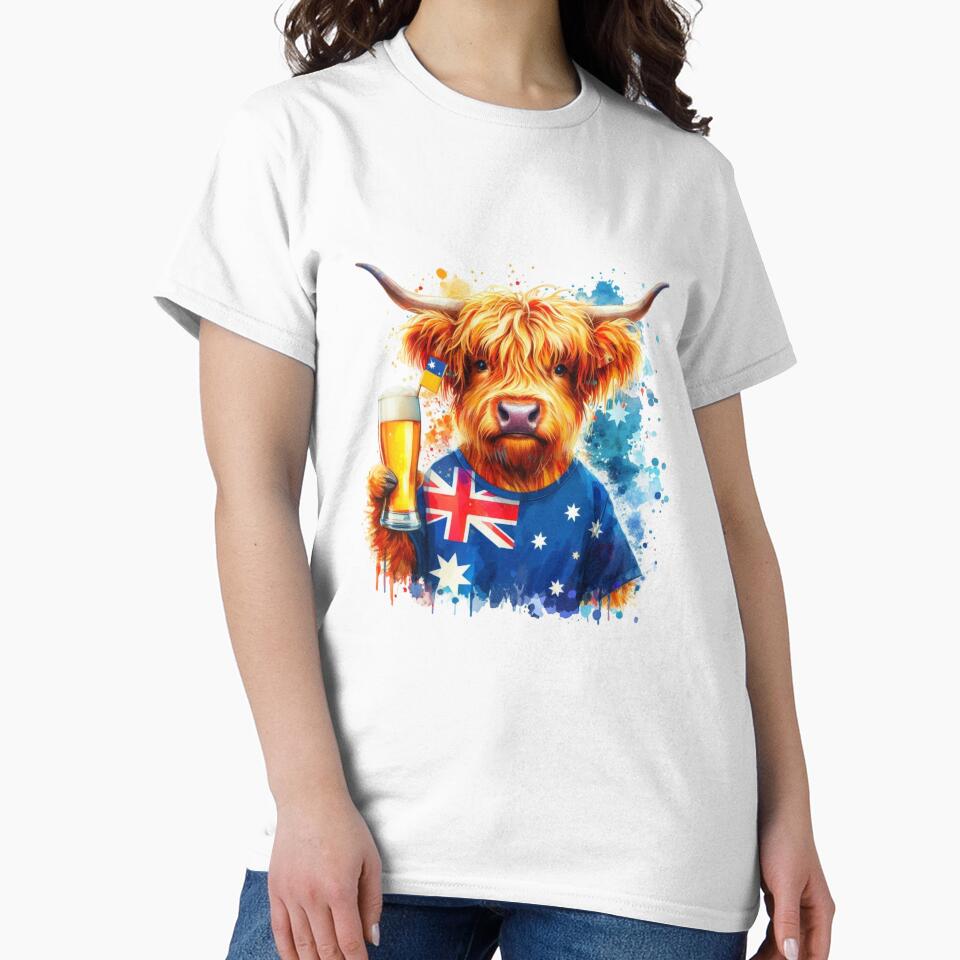 Scottish Highland Cow in Australia Colorful Watercolor by MaedK