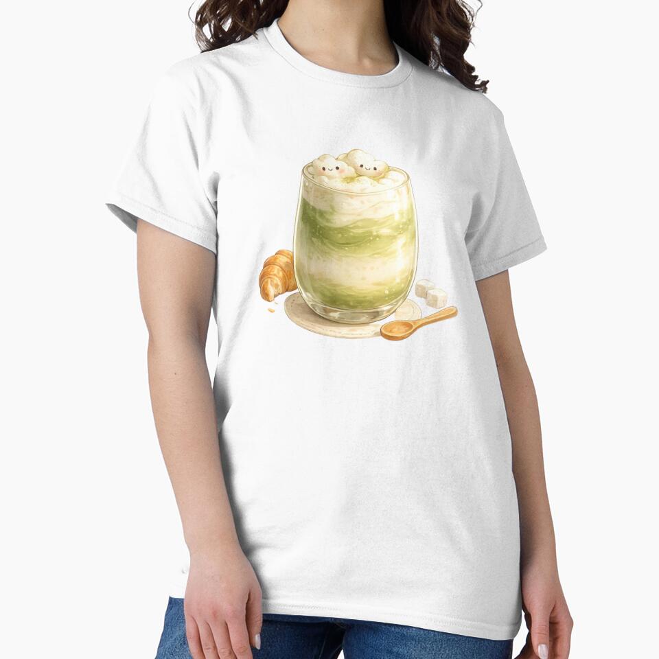 Cute Matcha Latte Kawaii Café Illustration by MeghannsMinimalMeals