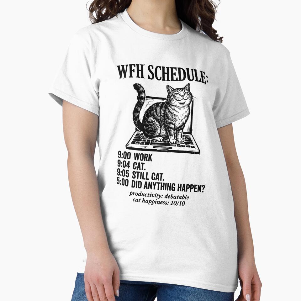 Funny WFH Cat Schedule Woodcut Humor by GrafTeesLab