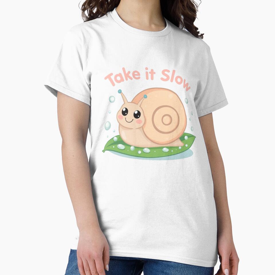 Take It Slow - Cute Pastel Snail on Leaf Illustration by Tidarat-27