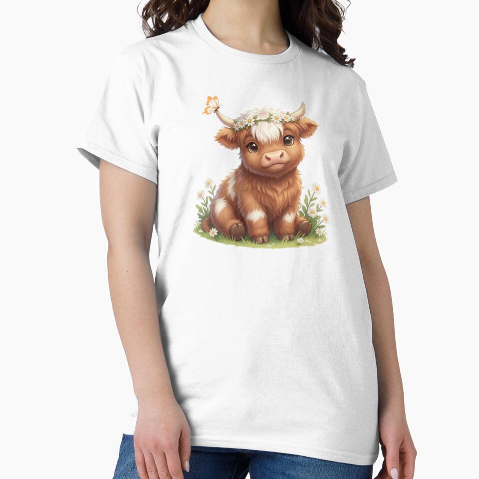 Moo In Bloom Highland Cow Flower Crown Butterfly by HumTumMe
