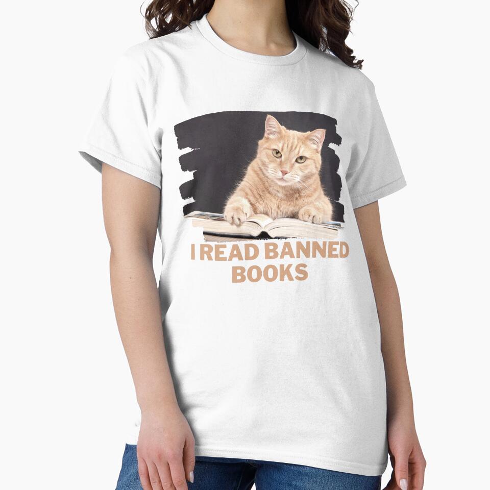 cat i read banned books funny bookworms reading book by ApurwaArtShop