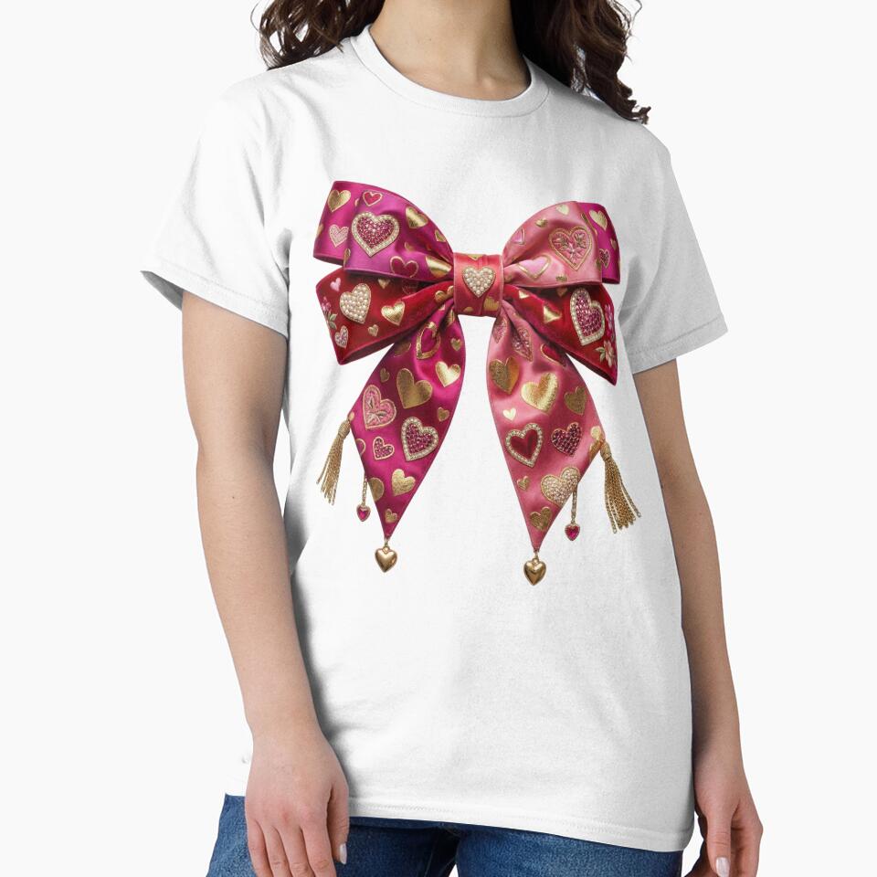 Luxurious Pink Coquette Bow With Hearts And Pearls by Clinomania Art
