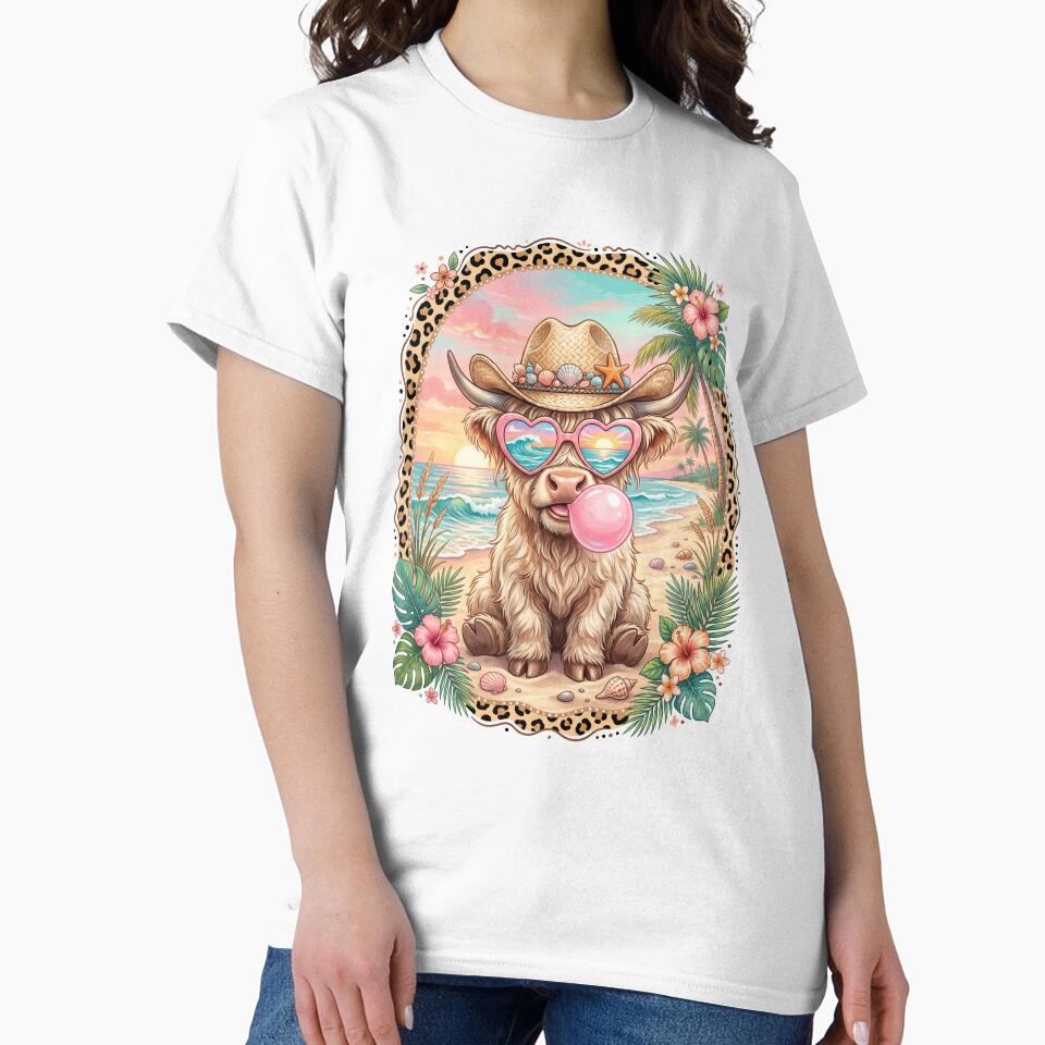 Highland Cow Tropical Beach Cowgirl Summer by dudelinart