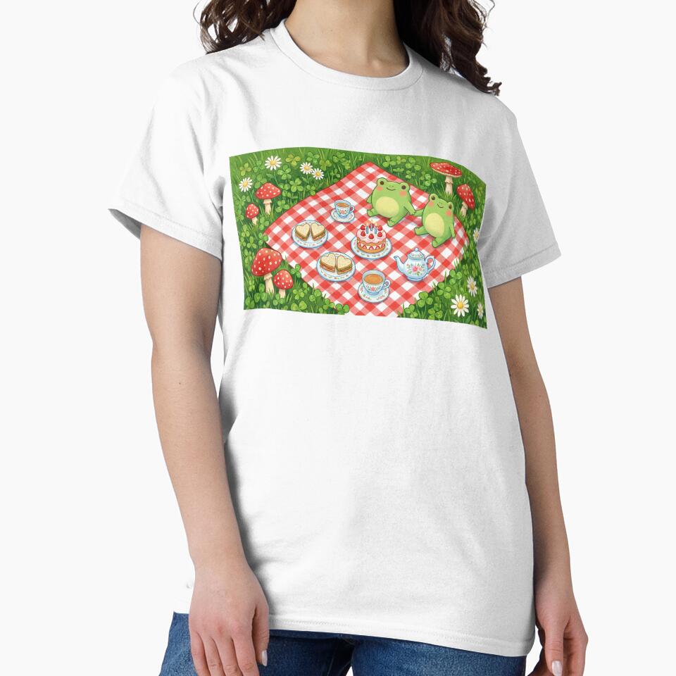 Frog Couple Picnic - Cute Cottagecore Valentine Illustration by SavinMercantile