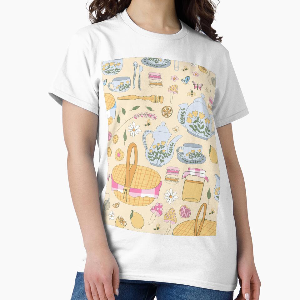 cottagecore picnic tea party mushrooms yellow by Gossip Rag
