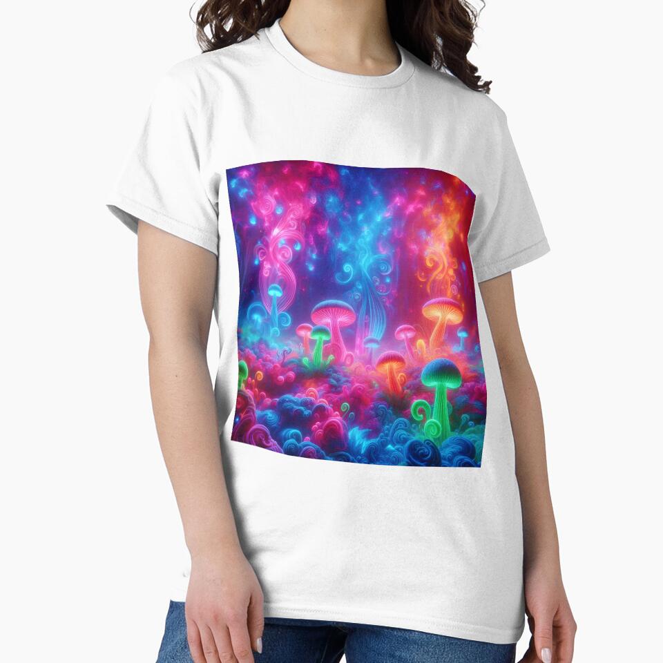 Ethereal Neon Mushroom Forest - Psychedelic Glow Fantasy Art by Sybille-Yates
