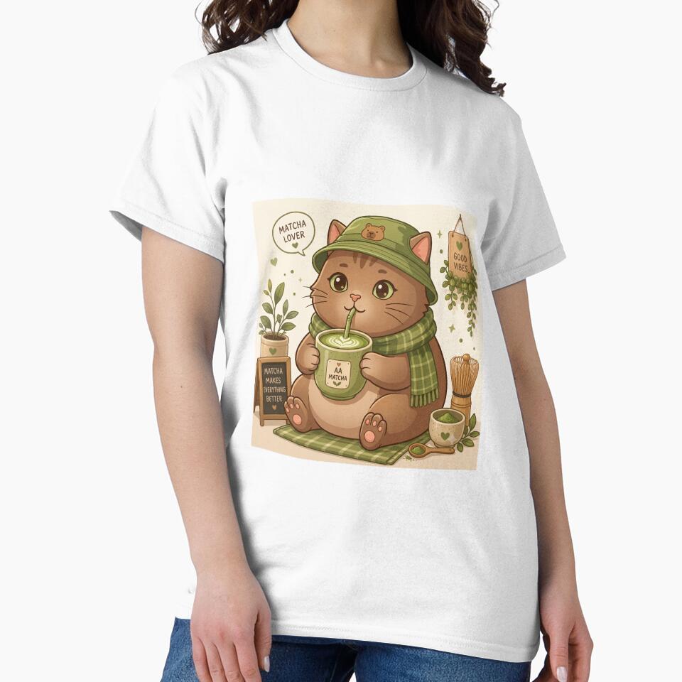 Cute Kawaii Matcha Cat Aesthetic Cozy Kitten Sticker by ArjunDev1994