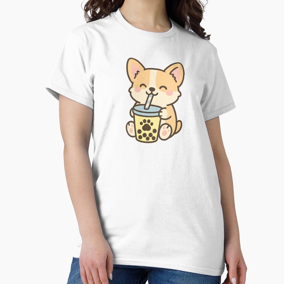 Adorable Doodle Drawing Of Cute Corgi Dog Drinking Bubble Tea by SassyArtistry