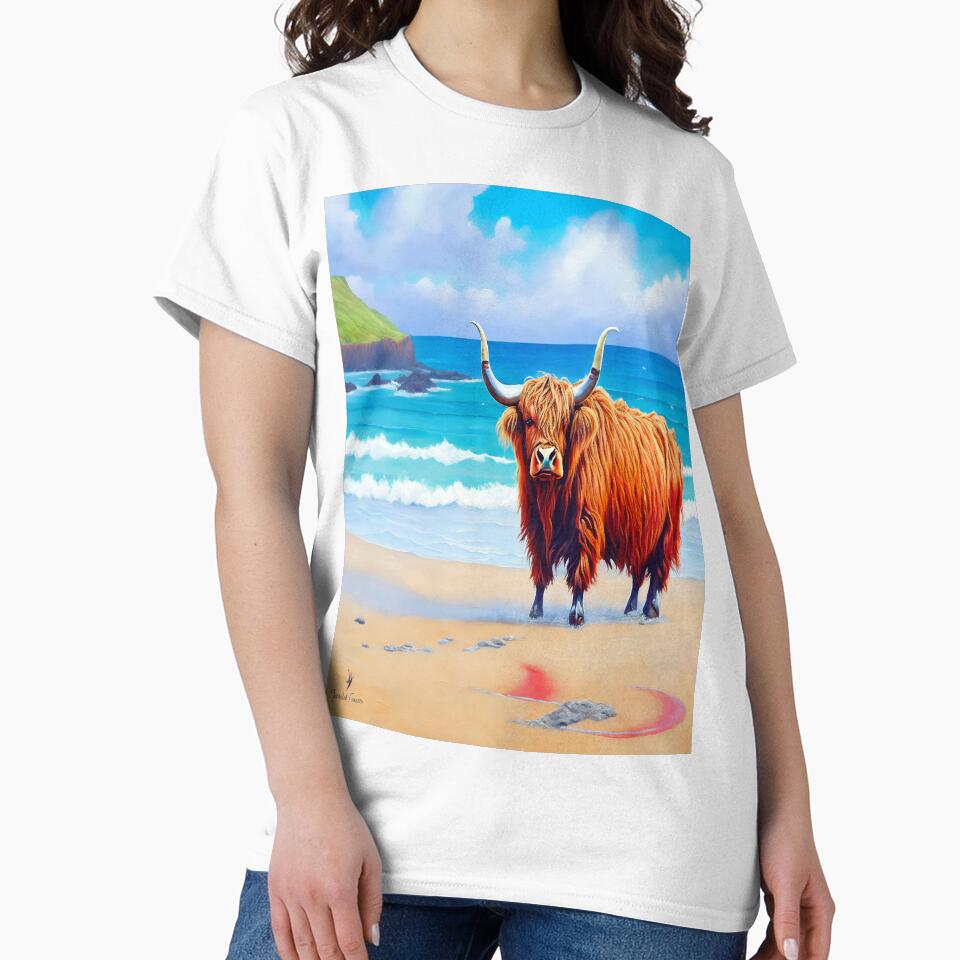 Funny Painting Of Highland Cattle in Hawaii Beach by Tamas Das