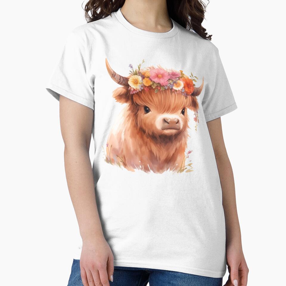 Highland cow with flowers crown by xiao xuans
