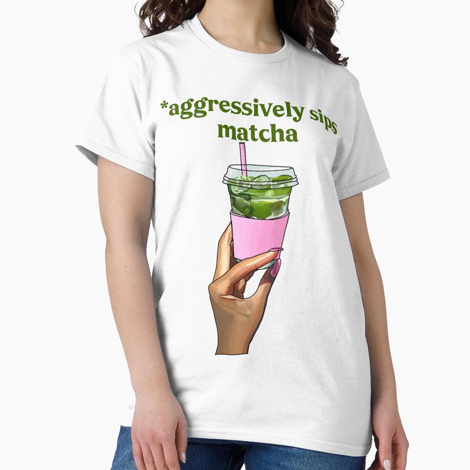 Aggressively Sips Matcha – Funny Matcha Aesthetic Sticker by AlyaCreates