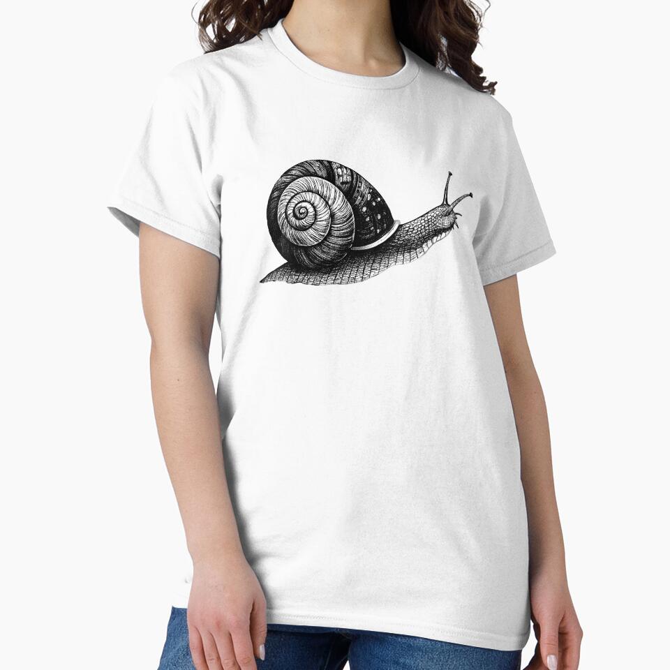 Snail Elegance - Detailed Engraving Art - Garden Snail Blackwork - Nature's Slow Beauty by Printspiration, Explore Unique Art & Designs